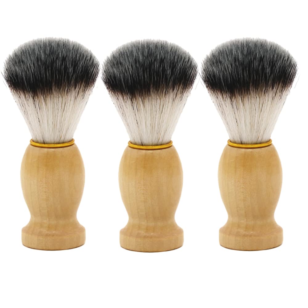 Shaving Brushes for Men 3 Pack Travel Shaving Brush Vegan Wood Handle Synthetic Hand Crafted Face Cleaning Tool Fathers 