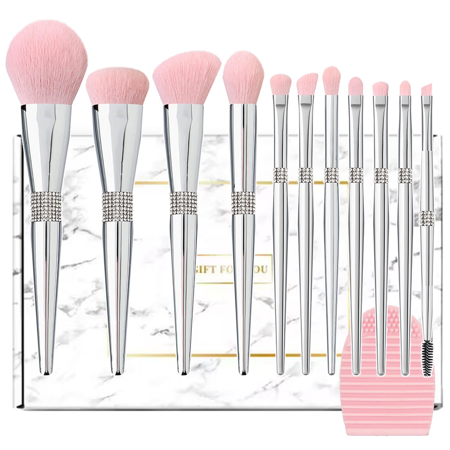 Professional Makeup Brush Set Luxury 11pcs Silver Glitter Crystal Make Up Brush Kit Vegan Soft Synthetic Hair Foundation 