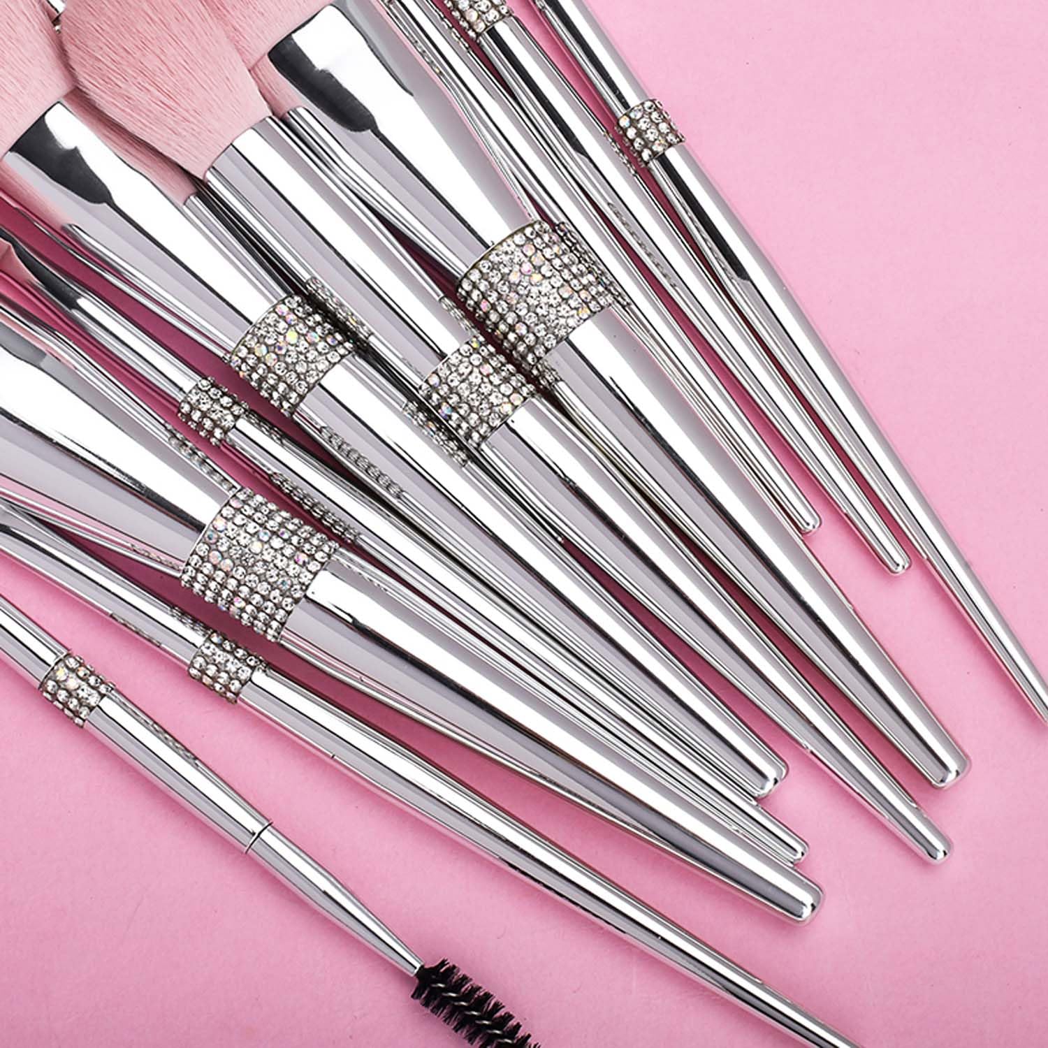 Professional Makeup Brush Set Luxury 11pcs Silver Glitter Crystal Make Up Brush Kit Vegan Soft Synthetic Hair Foundation 