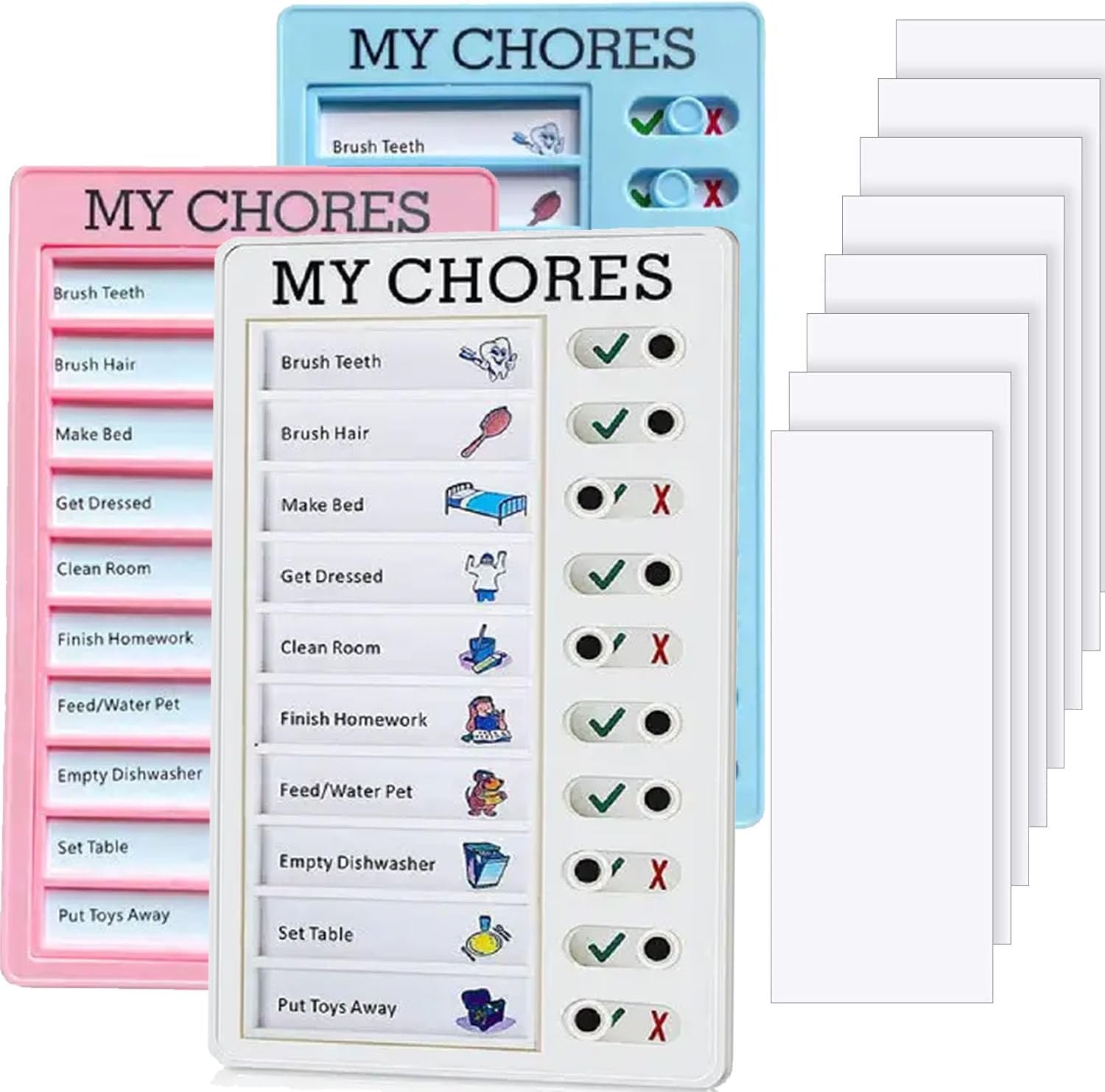 Versatile Chore Chart Set for Kids and Adults - 3-Pack Detachable Plastic Memo Boards with Markers and Cardstock, Daily R