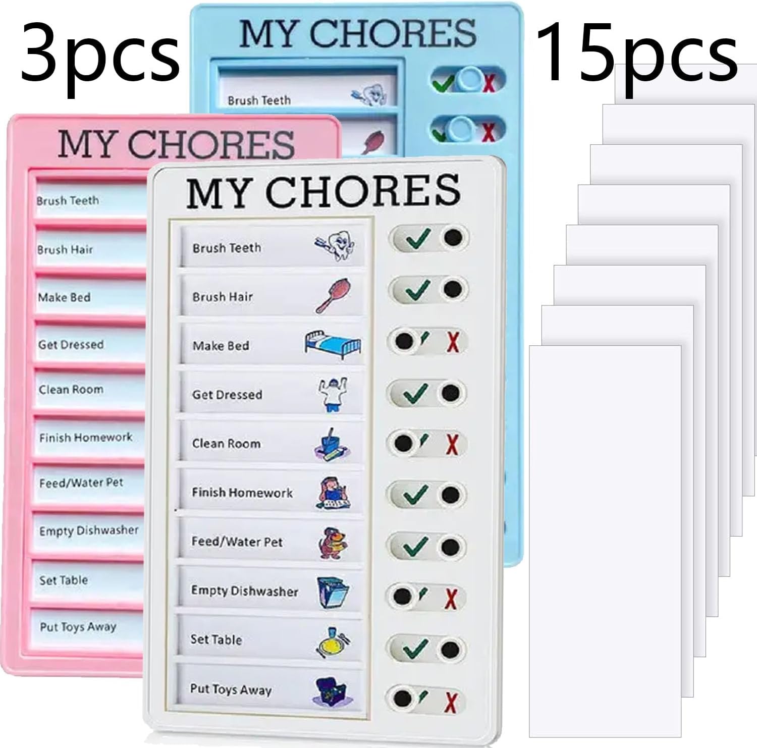 Versatile Chore Chart Set for Kids and Adults - 3-Pack Detachable Plastic Memo Boards with Markers and Cardstock, Daily R