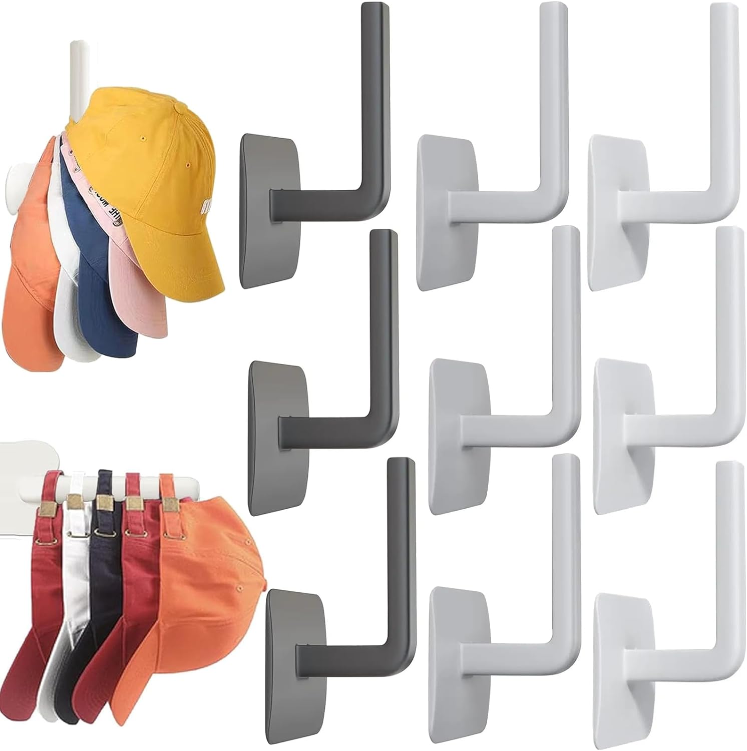 Hat Rack Organizer (9-Pack) No-Drill Wall Hat Hooks for Baseball Caps, Closet Hat Hangers with Cowboy Hat Display for Doo