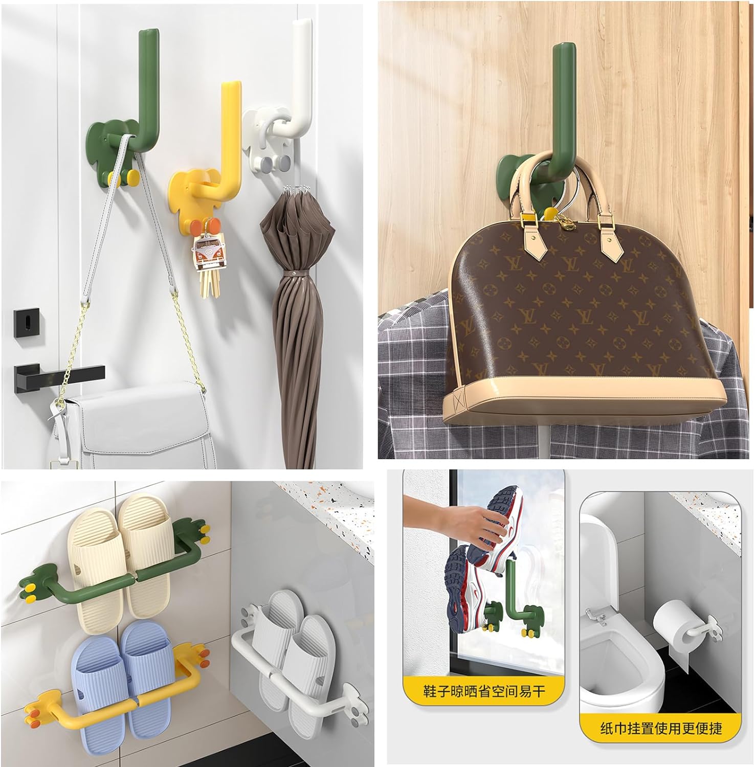 Adhesive Hat Hooks for Wall - 9-Pack Hat Rack, No Drilling Hat Organizer for Baseball Caps, Sticky Hat Storage, Closet Co