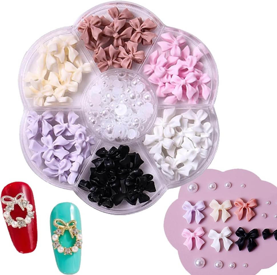 6 Color Bow Charms for Nails，Colorful 3D Resin Bow-Knot Nail Art Set Cute Nail Gems Charms DIY Decoration for Home and 